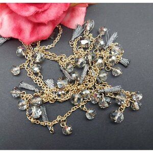 Cute & Fun LOFT Gold Tone Long Chain Necklace Dangle Beads & Tassels 34